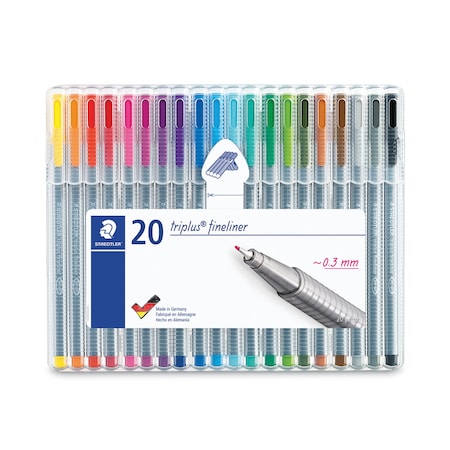 Staedtler Triplus Fineliner Porous Point Pen, 20 Color Set, Stick, Extra-Fine 0.3 mm, Assorted Colors, PK20 334 SB20A6
